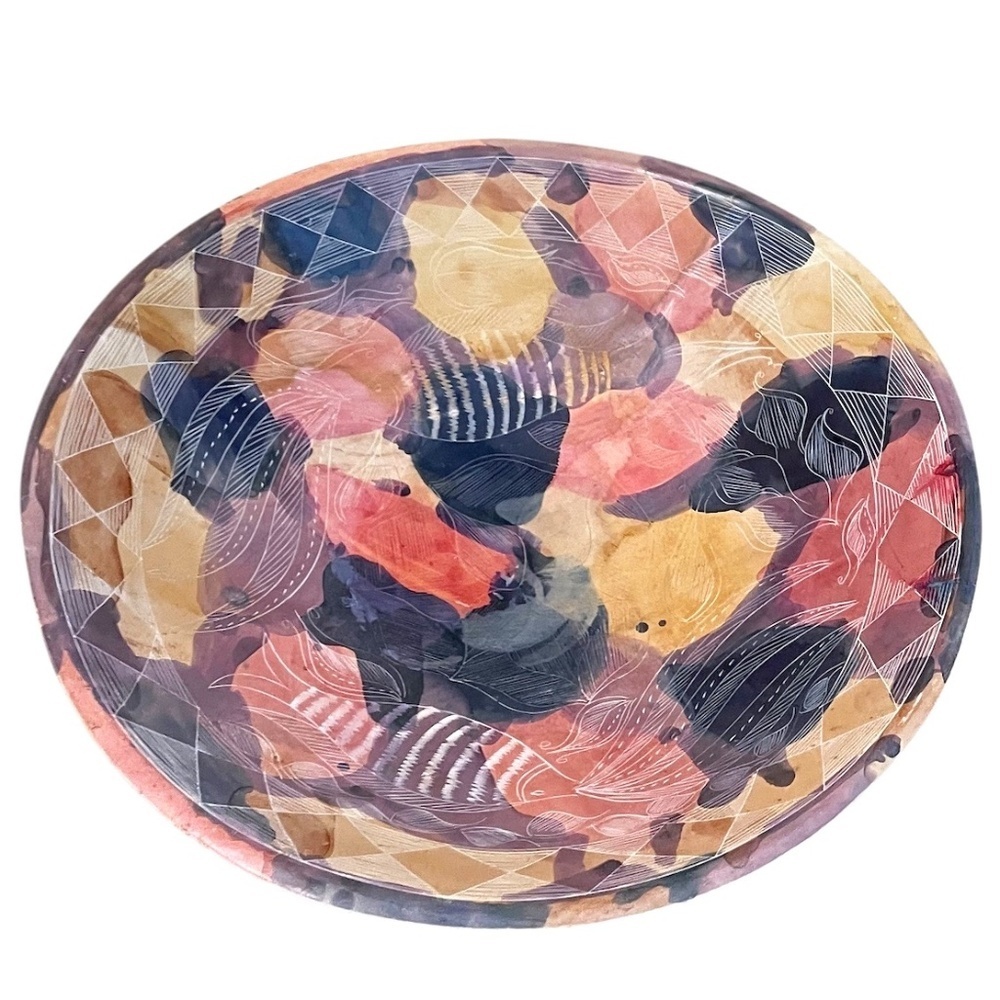 African Kenyan Stained & Etched d Soapstone Bowl